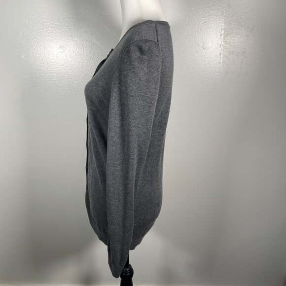 Nicole Miller Charcoal Gray Glitter Crew Neck Button Down Long Sleeve Cardigan S - Picture 6 of 13